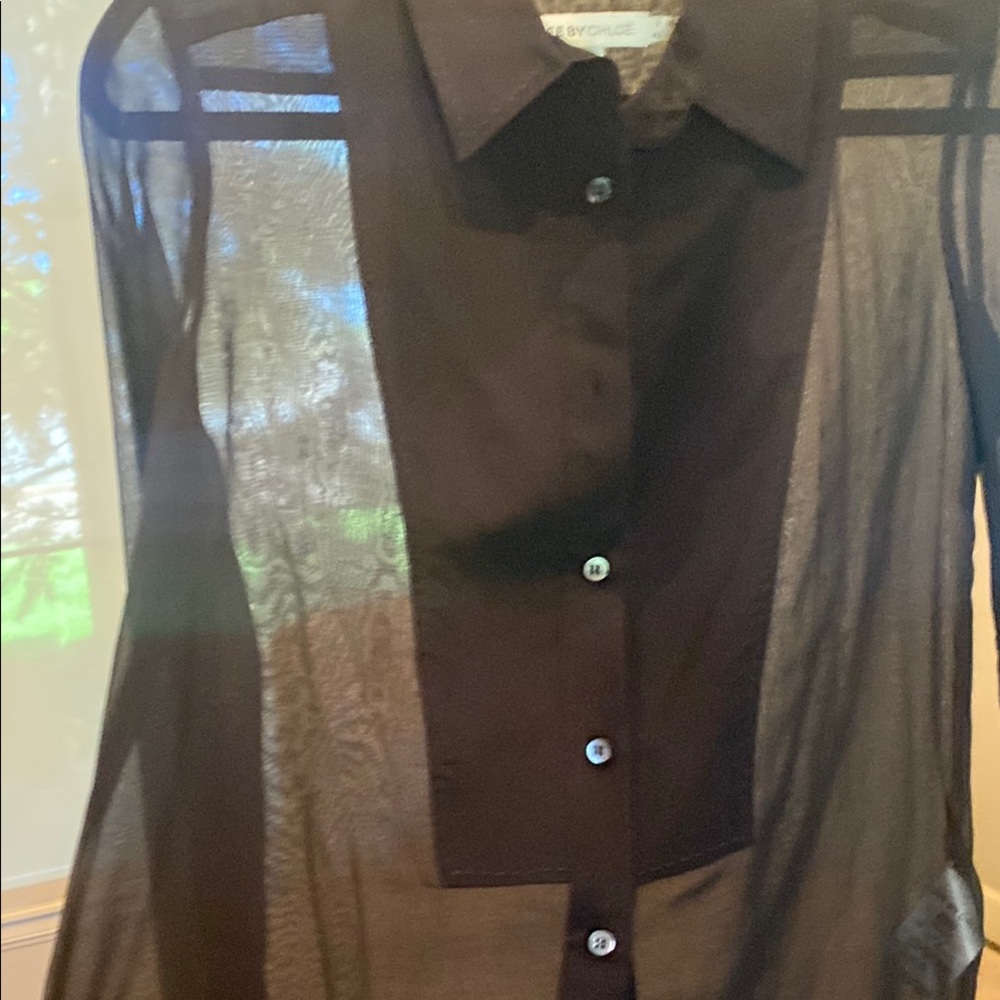 See By Chloe Navy Sheer Long Sleeve Top - Picture 6 of 6